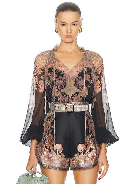 Zimmermann Illustration Billow Blouse Top in Black Paisley