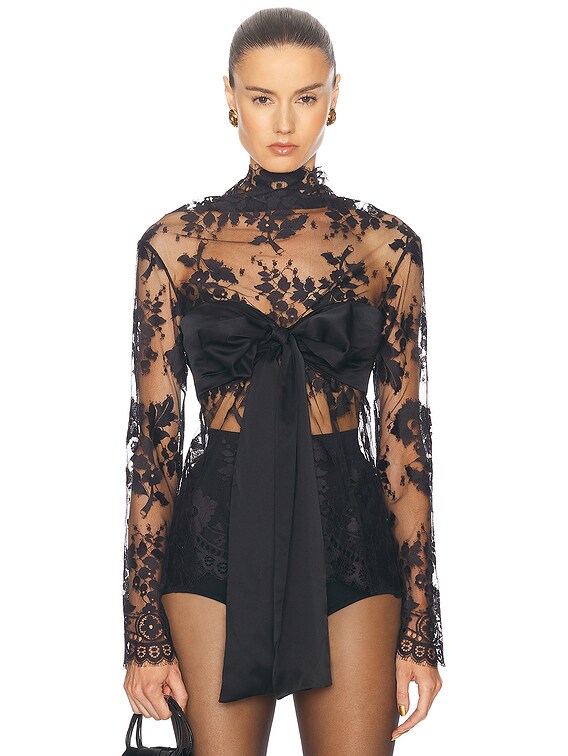 Zimmermann Illustration Lace Bow Bodice Top in Black | FWRD