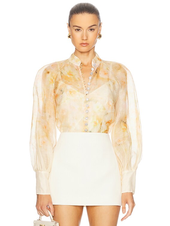 Zimmermann Crush Buttoned Blouse in Yellow Floral | FWRD