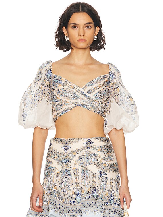 Zimmermann Pleated Bodice Top in Blue Paisley | FWRD