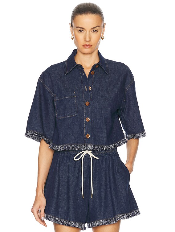Tシャツ・カットソー Zimmermann FW25 'Rhiannon' shirt (4253TSS251 BLK) Rhiannon Fringe Denim Shirt | ZIMMERMANN | elysewalker