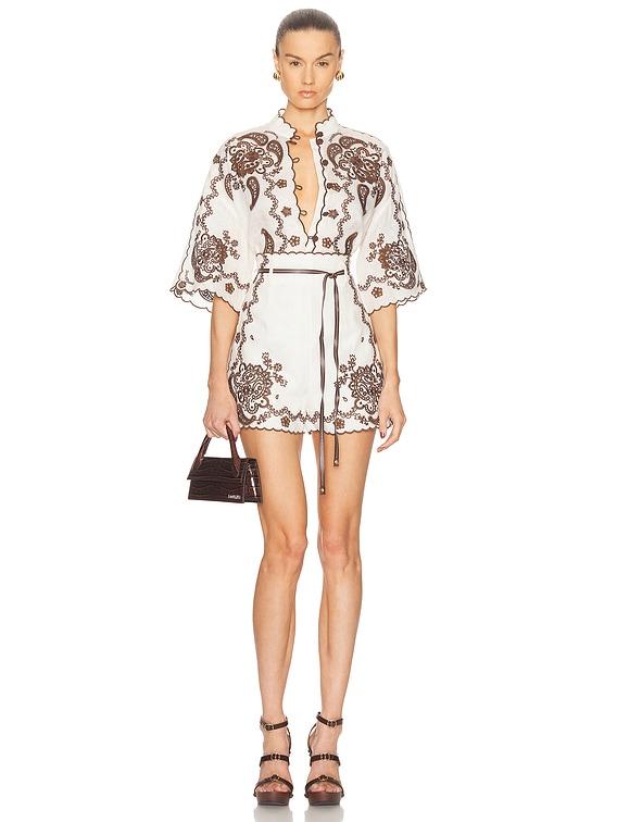Zimmermann Ascension Embroidered Shirt in Ivory & Chocolate | FWRD