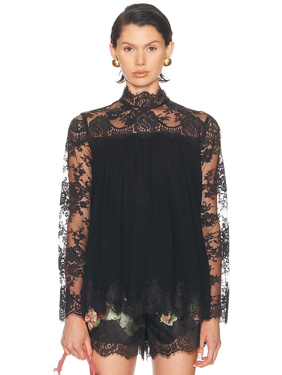 Zimmermann Hypnotic Lace Yoke Top in Black | FWRD