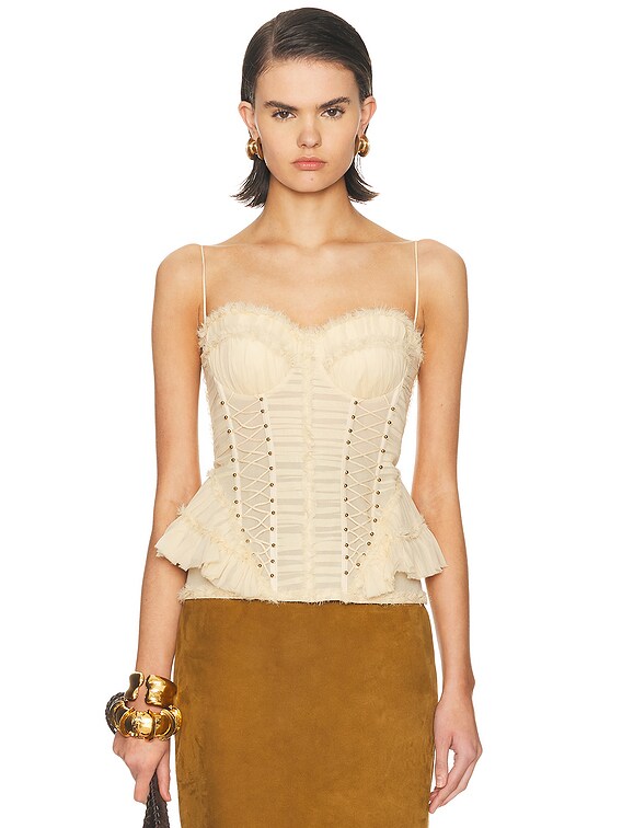 Zimmermann Rebellion Frayed Corset Top in Cream | FWRD