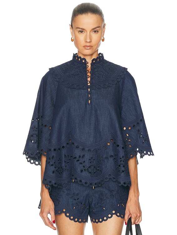 トップス gbmn Zimmermann Mahon Broderie Denim Top in Ink | FWRD
