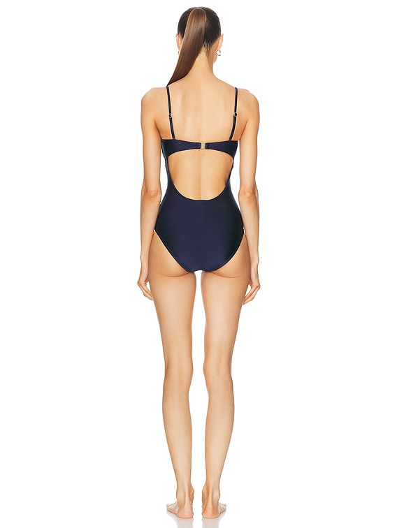 Zimmermann Ottie Corset One Piece Swimsuit in Navy | FWRD