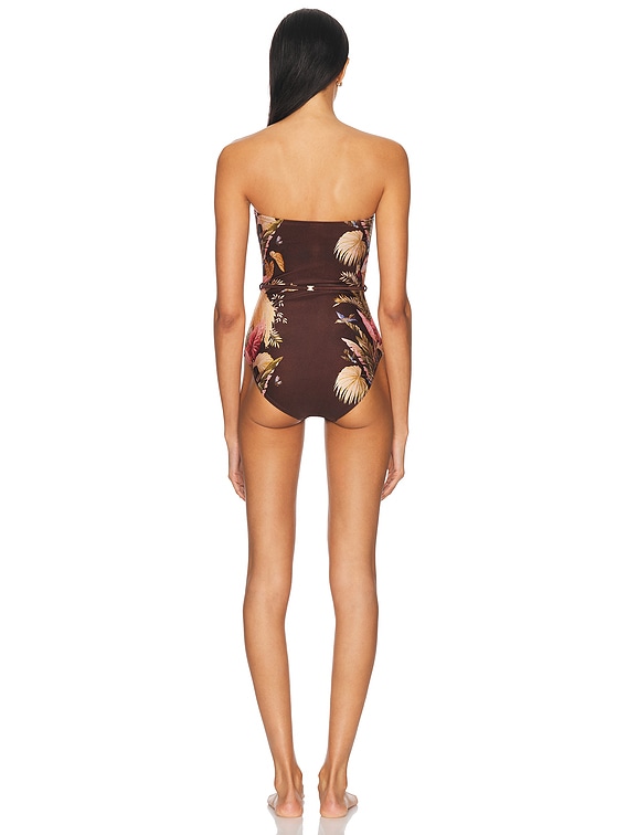 Zimmermann Ascension Bandeau One Piece Swimsuit in Burgundy