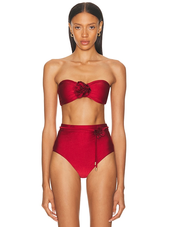 Zimmermann Cascadian Flower Bikini Top in Dark Red | FWRD