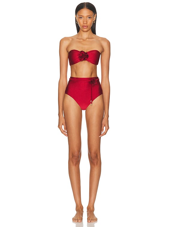 Zimmermann Cascadian Flower Bikini Top in Dark Red | FWRD