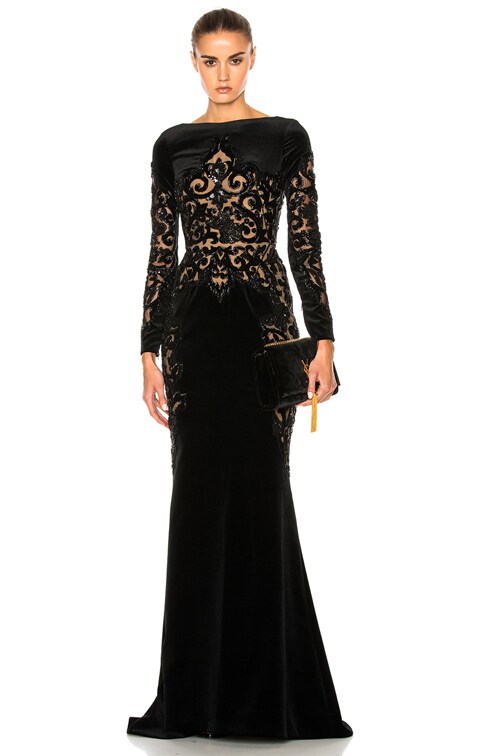 Zuhair Murad Embroidered Velvet Dress in Black | FWRD