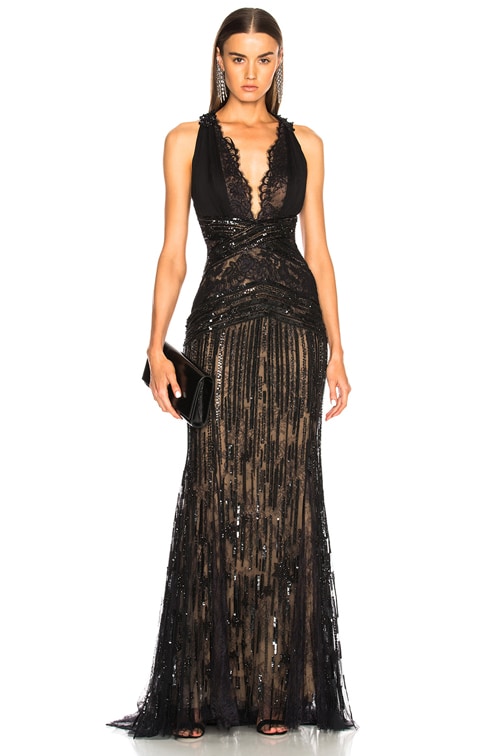 black sleeveless gown