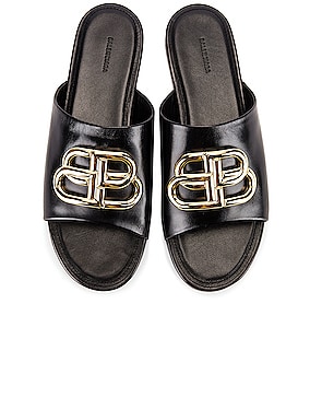 Balenciaga Giant Stud T Strap Leather Sandals in Black | FWRD
