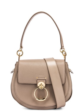 Chloe Small Tess Shiny Calfskin Shoulder Bag in Sepia Brown | FWRD