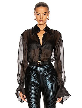 Mugler Jersey Zip Up Bodycon Bodysuit in Black | FWRD