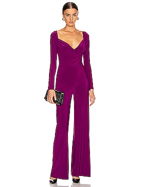Long Sleeve Sweetheart Side Drape Jumpsuit
