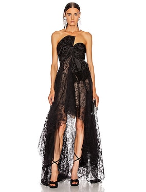 Oscar de la Renta Lace Trim Dress in Black & White | FWRD