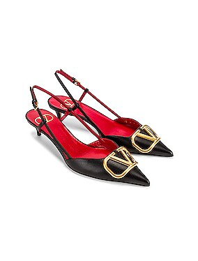 V Logo Slingback Kitten Heels in Black