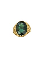 23CARAT Vintage Spinel Floral Signet Ring in 9k Yellow Gold & Hunter Green, view 1, click to view large image.