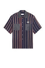 4SDESIGNS Short Sleeve Utility Shirt in Navy & Burgundy, view 1, click to view large image.