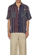 4SDESIGNS Short Sleeve Utility Shirt in Navy & Burgundy, view 4, click to view large image.