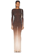 Andreadamo Destroyed Strass Jersey Long Dress in Nudes Degrade, view 1, click to view large image.