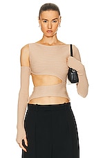 Andreadamo Ribbed Knit Asymmetric Top in Nude, view 1, click to view large image.