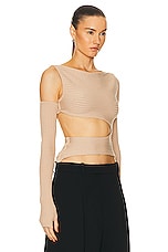 Andreadamo Ribbed Knit Asymmetric Top in Nude, view 2, click to view large image.
