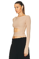 Andreadamo Ribbed Knit Asymmetric Top in Nude, view 3, click to view large image.