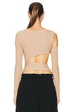 Andreadamo Ribbed Knit Asymmetric Top in Nude, view 4, click to view large image.
