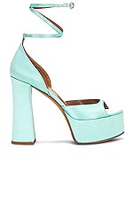 Arielle Baron Dolce Heel in Aqua Satin, view 1, click to view large image.