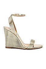 Aquazzura Wow 95 Wedge Sandal in Light Gold, view 1, click to view large image.