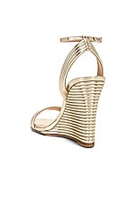 Aquazzura Wow 95 Wedge Sandal in Light Gold, view 3, click to view large image.
