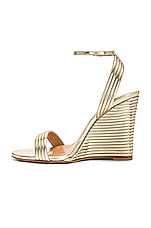 Aquazzura Wow 95 Wedge Sandal in Light Gold, view 5, click to view large image.
