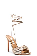 Aquazzura Metal Twist 105 Sandal in Satin Gold, view 2, click to view large image.