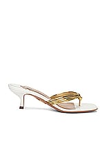 Aquazzura Essential 50 Sandal in White & Gold, view 1, click to view large image.