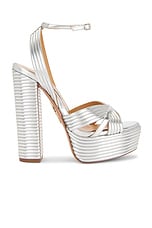 Aquazzura Sundance Plateau 140 Sandal in Laminated Silver, view 1, click to view large image.