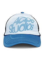 Acne Studios Trucker Cap in Multi Blue, view 1, click to view large image.