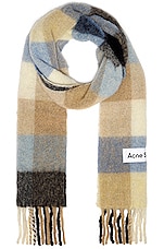 Acne Studios Scarf in Blue, Beige, & Black, view 1, click to view large image.
