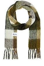 Acne Studios Heavy Scarf in Taupe, Green, & Black, view 1, click to view large image.