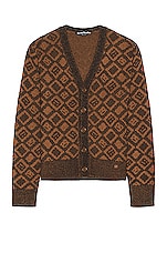 Acne Studios Kerid Tiles Face Cardigan in Toffee Brown & Black, view 1, click to view large image.