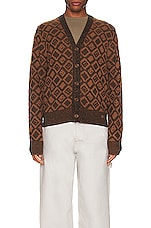 Acne Studios Kerid Tiles Face Cardigan in Toffee Brown & Black, view 4, click to view large image.