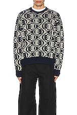 Acne Studios Argyle Sweater in Navy & Oatmeal Melange, view 4, click to view large image.