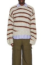 Acne Studios Striped Sweater in Grey Melange & Burgundy, view 3, click to view large image.
