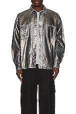 Acne Studios Relaxed Shirt in Silver & Blue, view 4, click to view large image.
