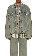 Acne Studios Denim Jacket in Blue & Beige, view 3, click to view large image.