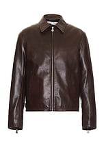 Acne Studios Leather Zip Jacket in Brown, view 1, click to view large image.