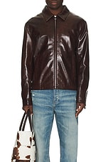 Acne Studios Leather Zip Jacket in Brown, view 3, click to view large image.