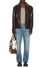 Acne Studios Leather Zip Jacket in Brown, view 4, click to view large image.