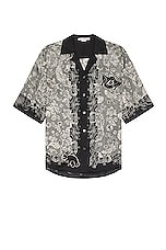Acne Studios Short Sleeve Print Shirt in Black & Ecru, view 1, click to view large image.