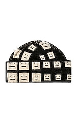 Acne Studios Printed Beanie in Black, view 1, click to view large image.